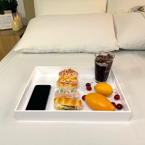 KEVLANG Glossy White Acrylic Serving Tray, 12x16Inch, Sturdy Kitchen Countertop Organizer, Decorative Vanity Table Tray, Ottoman Tray, 3/16 inch Thickness - color: Glossy White, size: 16" x 12" x 2"
