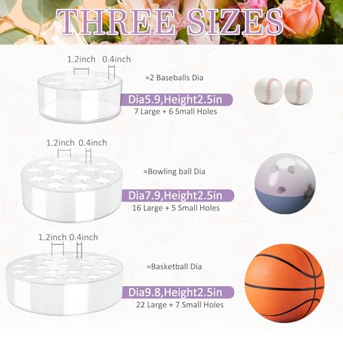 3 Pack Clear Acrylic Flower Vase Centerpiece Round 6/8/10 Inch, Wedding Circular Wide Low Floral Vases with Holes for Dinning Table Home Birthday Party Flower Arrangement