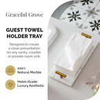 Marble Guest Towel Tray – Luxury Countertop Napkin Holder for Bathroom & Vanity, Real Natural Stone with Brass Handles, Includes Marble Care Cloth