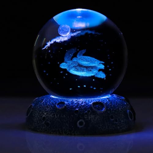 Turtle 3D Crystal Ball Figurine, 2.4inch Oceans Glass Ball Gifts for Women, Sculpture Display Paperweight Keepsakes for Marine Organism Lover Home Decor - color: Turtle