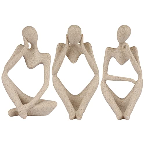 Sandstone Resin Thinker Style Abstract Sculpture Statue Collectible Figurines Home Office Bookshelf Desktop Decor - color: Small Sandstone, size: Set 3pcs