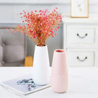 White Ceramic Vase, 7.5 Inch Flower Vase with Vertical Stripes for Pampas Calla Lily Tulip, Minimalism Modern Style for Housewarming, Weddings, Birthday, Christmas, Thanksgiving, New Year - color: White