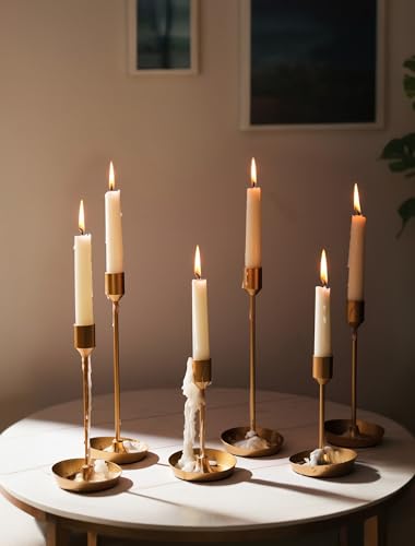NUPTIO Taper Candle Holders for Wedding: 6 PCS Gold Matte Candles Stick Holder for Table Centerpiece - Bulk Candlestick Holders for Birthday Christmas Party Decor - color: Gold, size: 6 pcs