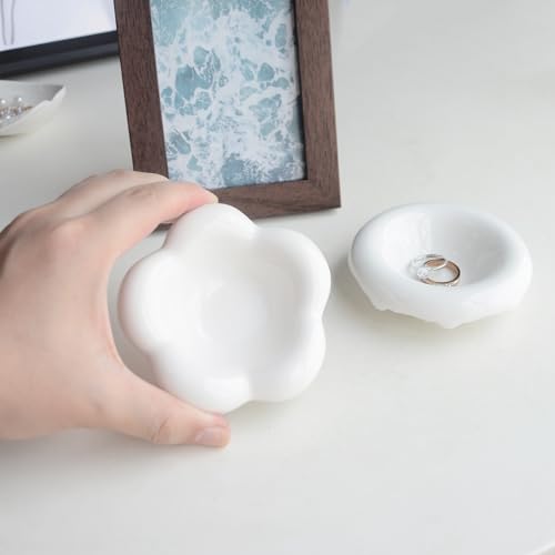 White Cloud Shape Ring Dish Jewelry Tray Organizer, Ceramic Accent Tray for Vanity, Small Decorative Trinket Dish - size: Cloud