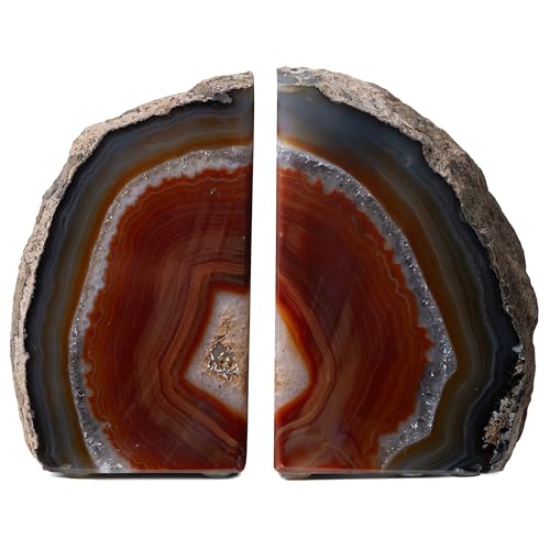 Nature's Decorations Agate Bookends - A Quality Brown Geode with Non-Skid Rubber Bumpers for Shelves, Office, Home Decor - Heavy Duty Cool Crystal Stone (6-8 LB) - color: Brown, size: A Grade 6 - 8 Lbs