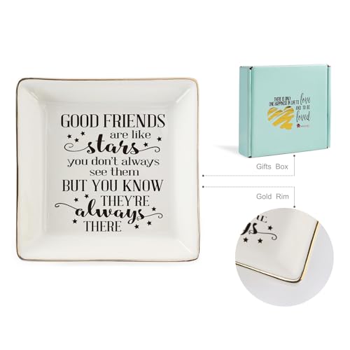 HOME SMILE Good Friends Bestie Birthday Gifts for Women Her Ring Trinket Dish Jewelry Tray-Good Friends are Like Stars - You Don't Always See Them But You Know They're Always There, Friendship Gifts - style: Good Friends
