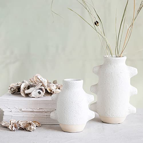 Creative Co-Op Abstract Stoneware Vase, White Volcano Finish - size: 6" H