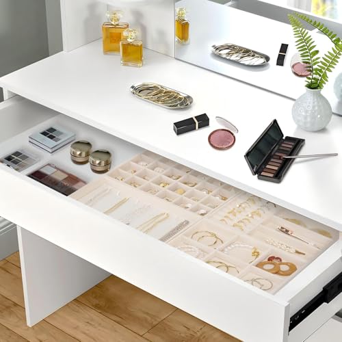 Cirhy Velvet Jewelry Drawer Organizer Trays – Stackable Jewelry Trays for Drawers, Set of 4 Jewelry Organizer for Drawer Inserts, Display Storage Box for Earrings, Rings, Necklaces, Bracelets - color: beige