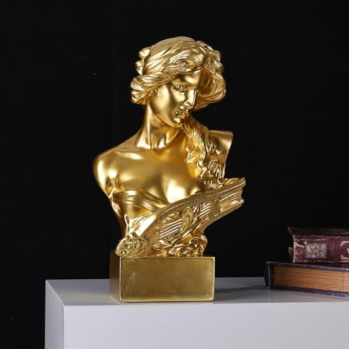 11.8" H Greek Mythology Bust Statue Decor,Artemis Statues Roman Goddess Figurines,Used for Sketch Practice Aesthetics Statues and Sculptures and Indoor Filling Space for Living Room, Bedroom (Gold) - color: Gold, size: Large