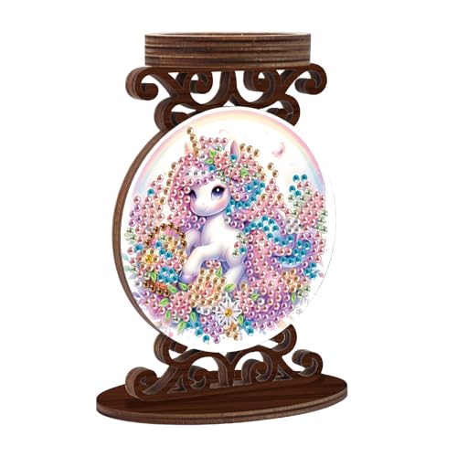 Diamond Art Painting Candlestick Holder kits, Unicorn DIY shaped crystal Diamond partial art painting, woodiness Candle holder for AromaRelax & Home Decor, Christmas Halloween Ornaments (Double-Sided) - color: Rainbow Unicorn