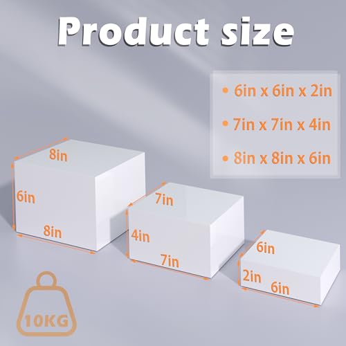 Buffet Risers, Food Display Risers for Party, White Acrylic Risers Display Stand for Buffet Table, Catering Displays for Dessert, Cube Box Nesting Riser with Hollow Bottoms (6"x7"x8" 3PCS) - color: 6"x7"x8" 3PCS White