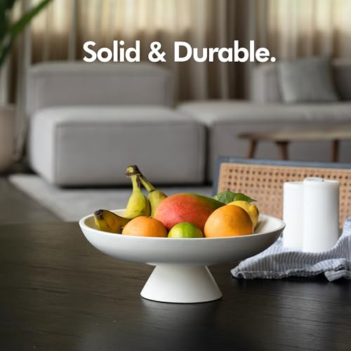 KIVY Concrete Fruit Bowl for Kitchen Counter - Large Decorative Bowl for Home Decor - Modern Fruit Basket for Entryway Table - Pedestal Bowl - Decorative Bowls for Home Decor - White Fruit Bowl Decor - color: Cream, style: Pedestal