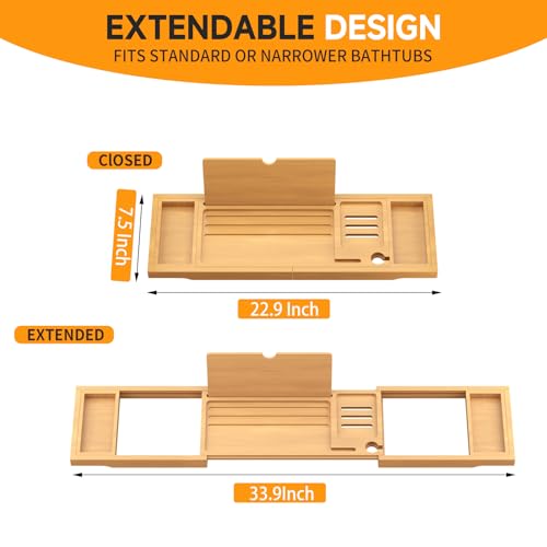 Premium Bamboo Bathtub Caddy Tray with Extending Sides, Adjustable Wood Bath Tray for Luxury Bath, Fits Most Tubs, Accessories Gift Idea - color: Beige 2