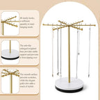 Rotating Necklace Holder Organizer with 48 Hooks, Gold Necklace Organizer, Metal Necklaces Tree Stand, Freestanding Necklaces Hanger, Rotatable Chain Display Carousels, for Earring Keychains Bracelet