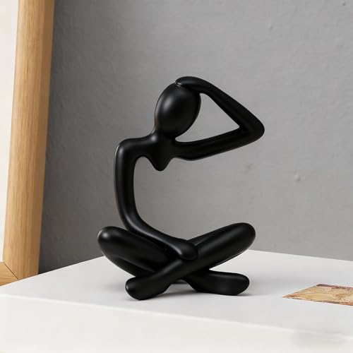 Abstract Thinker Statue, White Minimalist Abstract Sculpture Statue, Modern Art Decoration for Home Office Desk Decoration (Black Style C)