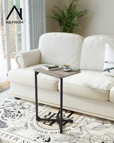 NEFROM C-Shaped End Table, Small Couch Side Table, Sofa TV Tray Table for Living Room, Bedroom, Bedside ET-X-GYW1 - color: Greige