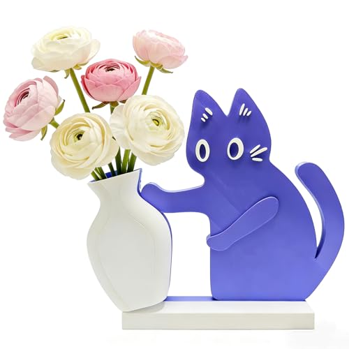 Cat Push Flower Vase for Home Decor Cute Vases for Table Room Decor Unique Lollipop Vases for Women Big Purple White - size: Big Purple White