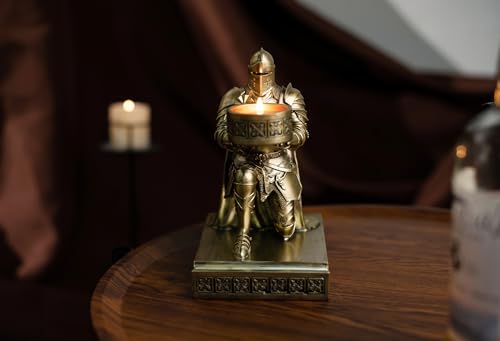 King's Guard Kneeling Knight Candlestick Holders Resin Posture TeaLight Holder Warrior Mobile Phone Stand Pen Holder Candle Holder for Restaurant, Altar, Home Table(Bronze) - color: Bronze