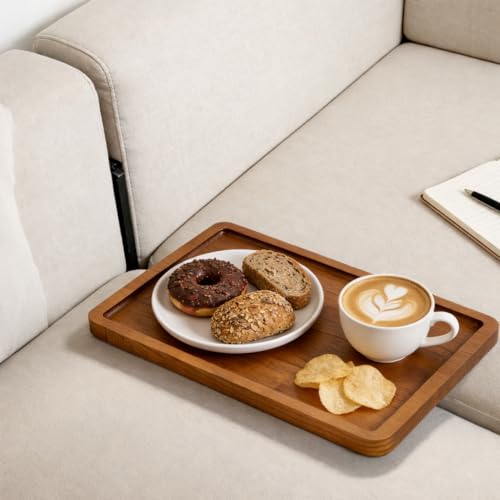 Acacia Wood Couch Tray Between Cushion, Folding Sofa Table Insert for Middle Organizer for Snacks, Drinks, Remotes,15x10.3-inch
