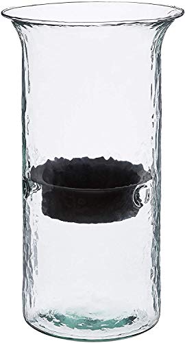 First of a Kind Glass Hurricane Pillar Candle Holder with Rustic Metal Insert, Perfect as a Centerpiece (Medium) - size: 15" Tall Clear