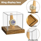 Hooqict Championship Ring Display Case Clear Acrylic Ring Case Display Box UV Protected with Wood Base Stand for Sports Baseball Basketball Softball Football Single Ring Holder Coin Stand - size: 1 Pack