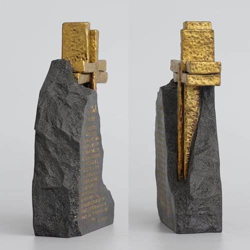 The Lord's Prayer Stone Decor, Religious Cross, Resin Black with Gold Text, 9.4inches, Christian Home Office Table Decoration - color: Black