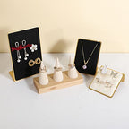 GemeShou Beige wood ring storage organizer, Velvet Jewelry ring display holder, Cute ring display stand for selling, wedding ring holder at nightstand【Beige with three cone】 - size: Medium