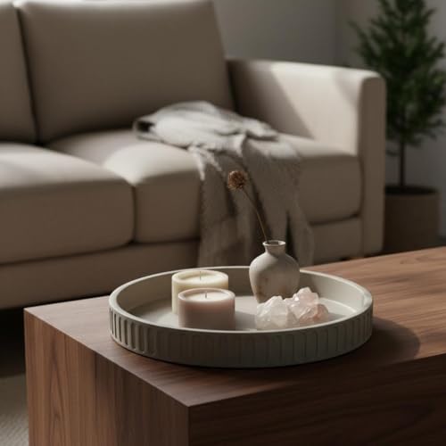 12in Decorative Tray for Coffee Table Tray Decor, Gray 100% Solid Concrete Decorative Round Tray for Kitchen, Living Room, Home Decor - color: Concrete Gray