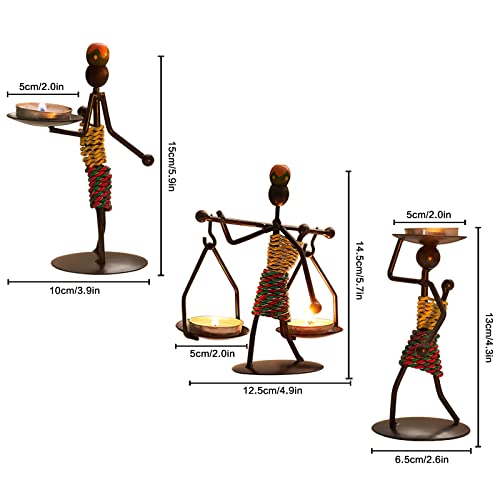 Candle Holders Sets of 3, Creative African Tribal Lady Candle Holder Centerpieces African Women Iron Candlestick Holder for Home/Bar Dinning Table Decor, Personalizable Style Shelf Décor - color: Candle Holder Set of 3