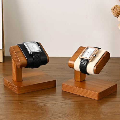 Solid Wood Watch Display Stand T-bar PU Leather Watch Stand Holder Organizer For Men And Women Wristwatch, Bracelet, Storage Display Rack (Black) - color: Black, size: Single Slot