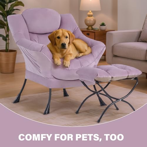 Tiita Lazy Chair with Ottoman, Purple Modern Large Accent Armchair, Comfy Leisure Sofa Reading Chair with Footrest for Bedroom, Living Room, Dorm Rooms, Garden, Velvet Light Purple - color: Light Purple