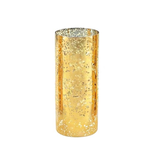 WGVI Hurricane Candle Holder Sleeve, W: 5", Ht: 10", Gold Speckled Glass Cylinder Open Both Ends, Chimney Tube Shade, 1 Piece - size: 5x10"H