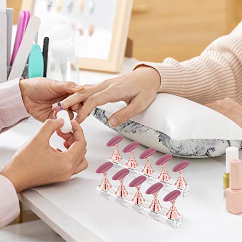 Nail Stand Acrylic Nail Art Display Stand Magnetic Nail Tips Practice Holder 54 Pcs Reusable Adhesive Putty for DIY Painting Nails Stand kit (Rose Gold) - color: Rose Gold