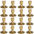 16Pcs Gold Candle Holders Metal Taper Candlesticks Holders Short Skinny Brass Candlestick Holders Candlestick Holders Bulk for Wedding Thanksgiving Centerpieces Christmas Birthday Party Holiday (16)