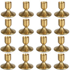 16Pcs Gold Candle Holders Metal Taper Candlesticks Holders Short Skinny Brass Candlestick Holders Candlestick Holders Bulk for Wedding Thanksgiving Centerpieces Christmas Birthday Party Holiday (16)