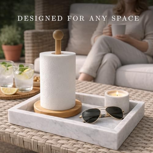 Bey-Berk White Marble Napkin Holder, 5.75"L x 1.75"W x 9"H - Guest Towel Tray for Bathroom, Kitchen Counter, and Outdoor Use - color: White