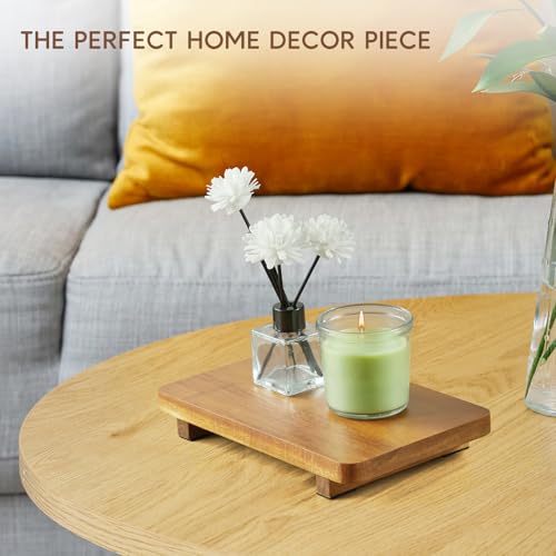 Small Acacia Wood Bathroom Tray Pedestal Stand Farmhouse Kitchen Decor Decorative Wooden Riser Soap Dish Sponge Holder for Vanity, Counter, Sink, 9" x 5.75" - size: 9" x 5.75" x 1.18"