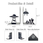 Alien Decor UFO Decor - Unique Bookends for Kids and Adults - Decorative Bookends for Shelves - Black Modern Bookends for Avid Readers - Fun Stylish Alien Gifts