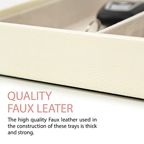 JACKCUBE Design Leather Valet Tray, Catchall Storage Women Vanity Nightstand Tray for Keys, Phones, Jewelry, Makeup, Perfume, Watches (Ivory) - MK1092B - color: Ivory- 2 Compartment