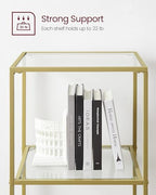 VASAGLE Bookcase, 6-Tier Bookshelf, Slim Shelving Unit for Bedroom, Bathroom, Home Office, Tempered Glass, Steel Frame, Metallic Gold ULGT500A01 - color: Metallic Gold, size: 6 Tiers (15.7"W x 69.8"H)