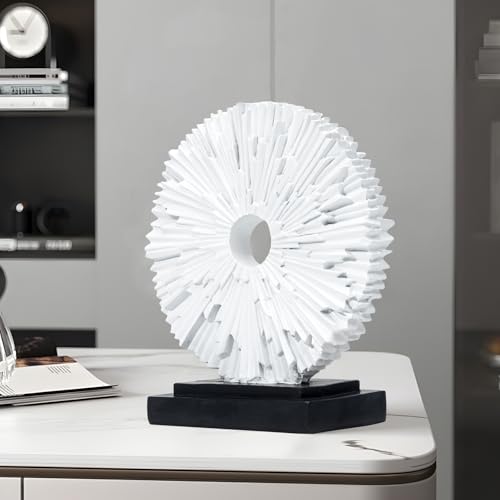 Abstract Statue for Home Decor,Office Desk Sculpture for Men,Creative Round Line Ornament for Bookshelf,Modern Decorative Sculpture,Bedroom,Livngroom,Table(White) - color: Bright White, size: Round Statue