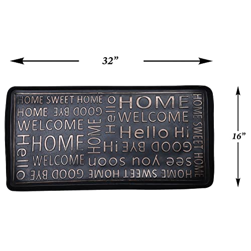 Art & Artifact Rubber Boot Tray Wet Shoe Tray for Entryway Indoor Outdoor Snow Boot Mat Extra Large Shoe Tray 32" x 16", Black, Hello Goodbye