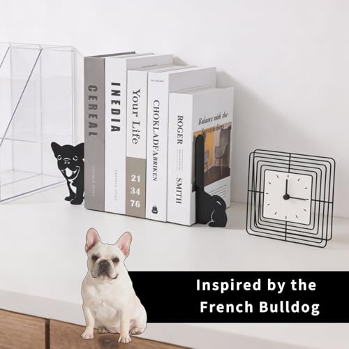 Book Ends, 1 Pair Cute Dog Metal Bookends, Creative Decorative Book Holders for Home Office Bookshelf, Dog Lovers Gifts, Library Desk Book Stopper for Shelves, French Bulldog - style: French Bulldog