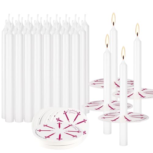 50 Church Candles with Drip Protectors for Devotional Candlelight Vigil Service, Box of 50 Candles, Unscented White 5" H X 1/2" D, No Smoke - color: 50Pack-White-5inch