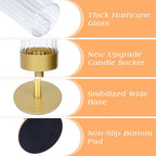 Ninonly Hurricane Candle Holders Set of 3, Tall Brass Candlestick Holders Metal Glass Candle Stands for Wedding Christmas Party Home Table Centerpiece Decorations