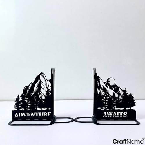 Custom Mountain Bookends for Shelves Decorative, Mountain Range Bookshelf Holder, Mountain Book Ends Metal Art, Book Stopper for Heavy Books - color: Design 06