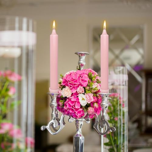 NJAO HOO Pink Candlesticks 8 Inch Unscented Taper Candle Dripless Handmade Colored Candles for Home Decor Dinner Table Kitchen and Bedroom, 4 Pack - color: Pink, size: 8 In