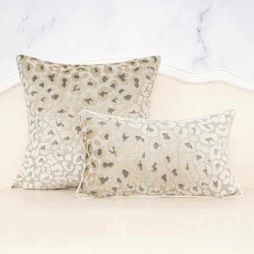 Alerfa Beige Floral Throw Pillow Cover 18 x 18 Inch Cut Velvet Sqaure Luxury Decorative Pillow Cover for Couch Living Room Bedroom - color: Beige, size: 18" x 18" (Pack of 1)