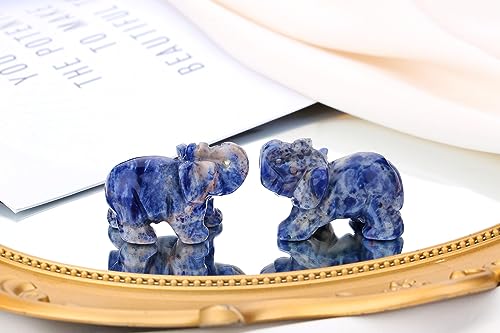 QINJIEJIE Blue White Sodalite Crystals Elephant Decor Cute Desk Polished Stones Figurine Natural Gemstones Luck Decoration Home Room Office Pocket Hippie Elephant Meditation Gift for Women - color: Blue White Sodalite