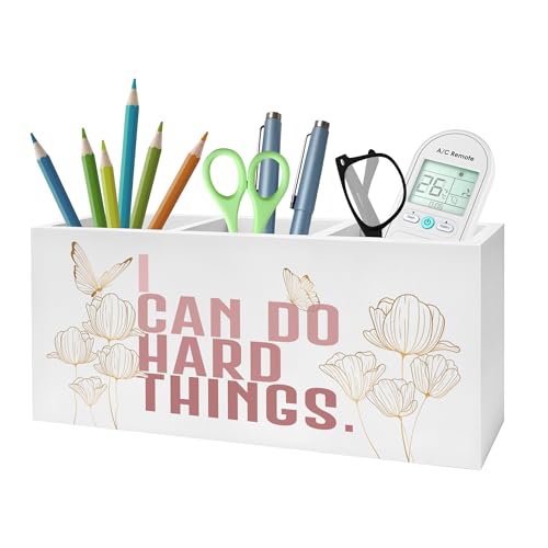 I Can Do Hard Things Pencil Pen Holder for Desk, Butterfly Floral Inspirational Wooden Pencil Holder Organizer for Home Office Desk Accessories, Encouragement Gifts for Women - color: Color-Desk accessories white 10